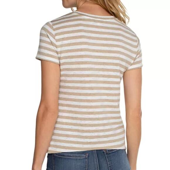 Liverpool Chevron Crewneck Tee Shirt Short Sleeve Top Stripe Beige White Small - Picture 2 of 8